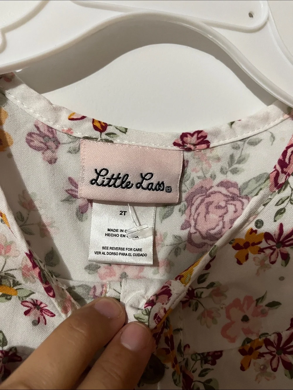 Little Lass White Floral Long-Sleeve Blouse with Pink & Yellow Flowers